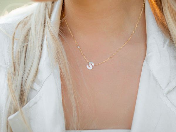 14K Solid White Gold Initial Necklace, Letter S Necklace – LTB JEWELRY